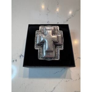 Silver Cross Belt Buckle Western Cowboy Engraved Statement